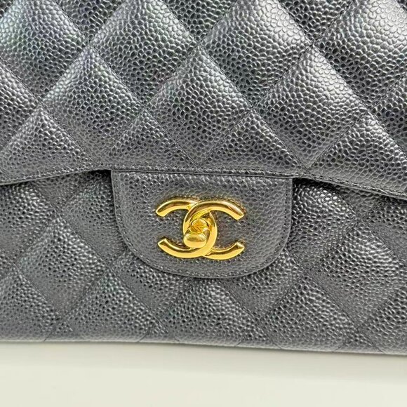 Chanel Black Caviar Jumbo Classic Flap Shoulder Bag with Gold Chain Strap - Picture 7 of 9